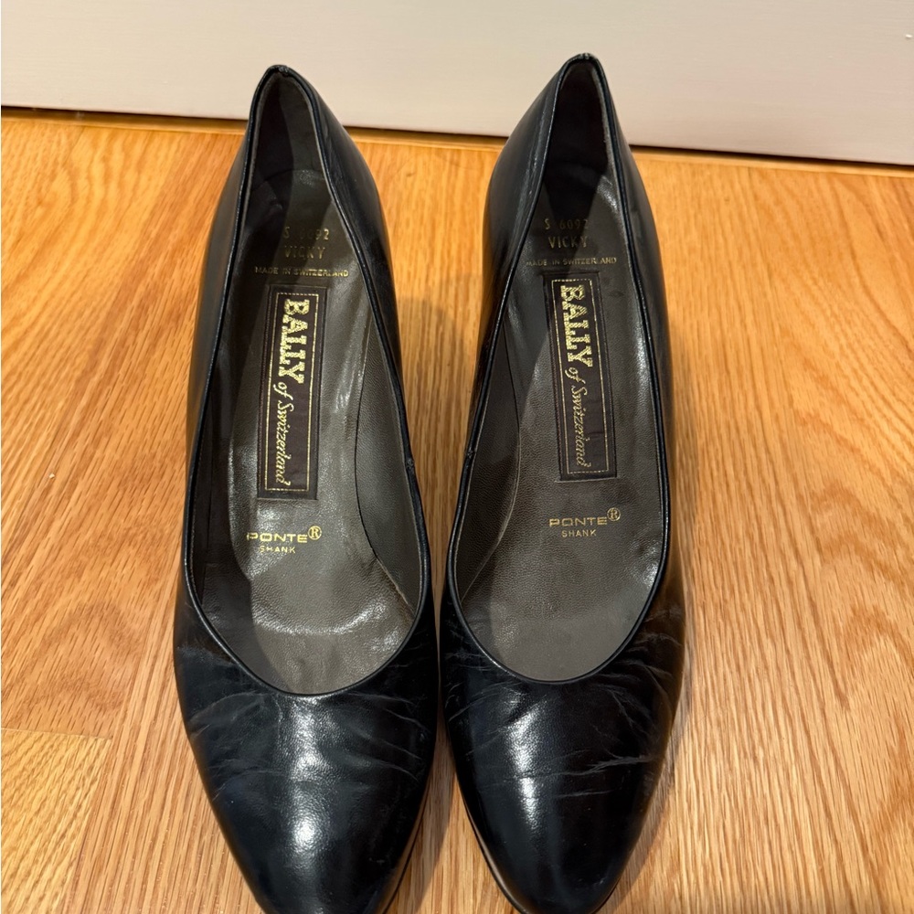 Bally Black Leather Heels 7.5